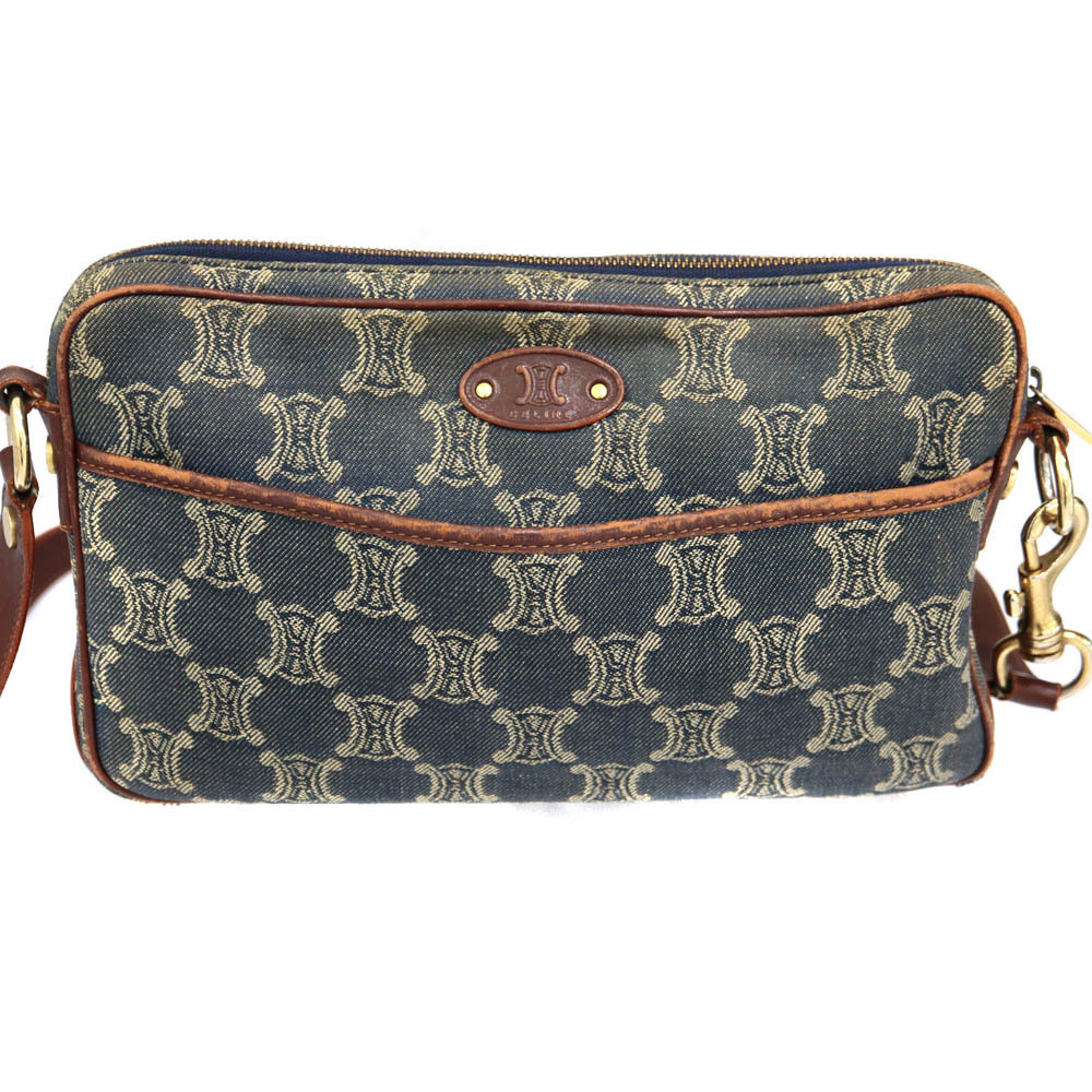 Celine shoulder bag leather denim Navy Blue brown - Picture 2 of 6